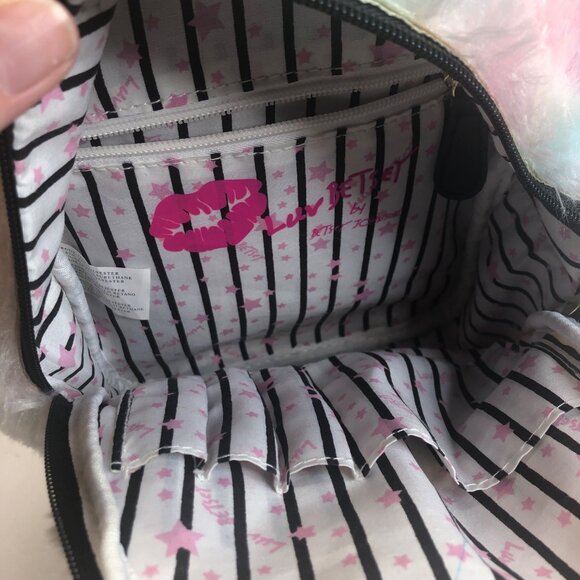 Betsey Johnson Fuzzy Gold Rainbow Unicorn Horn Small Backpack - Picture 4 of 16